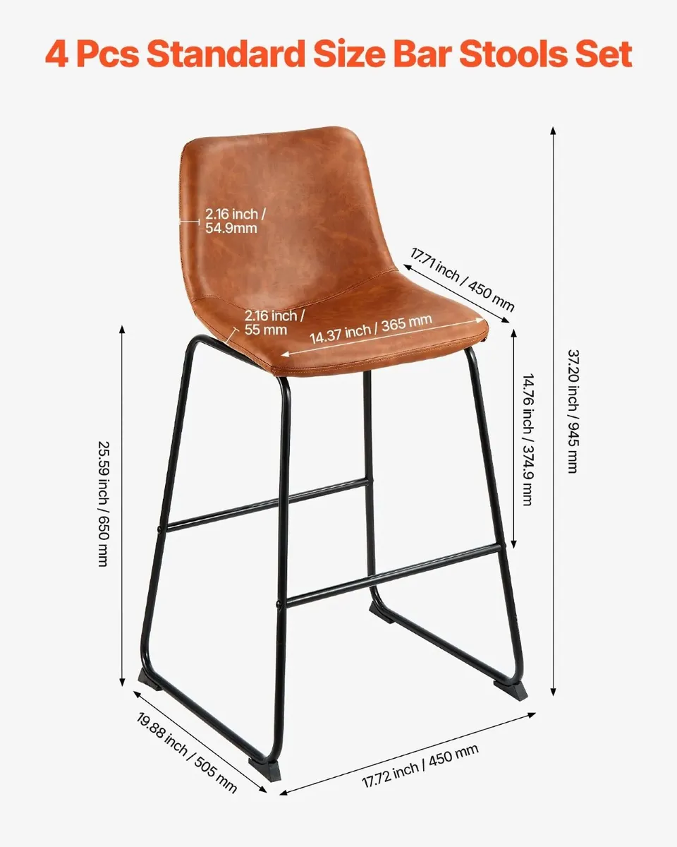 Set of 4 PU Leather Counter Barstool with Backrest - Image 2