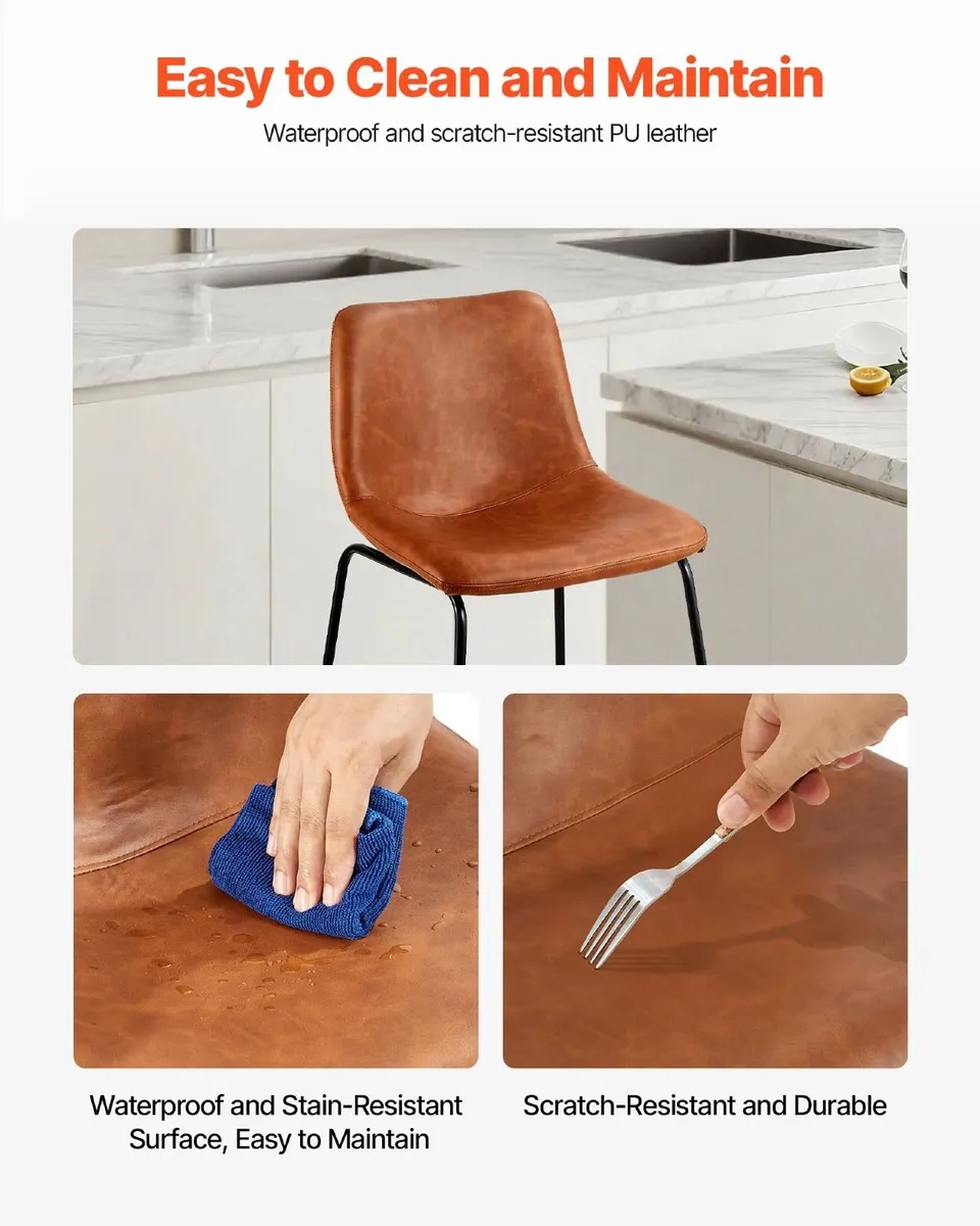 Set of 4 PU Leather Counter Barstool with Backrest - Image 3