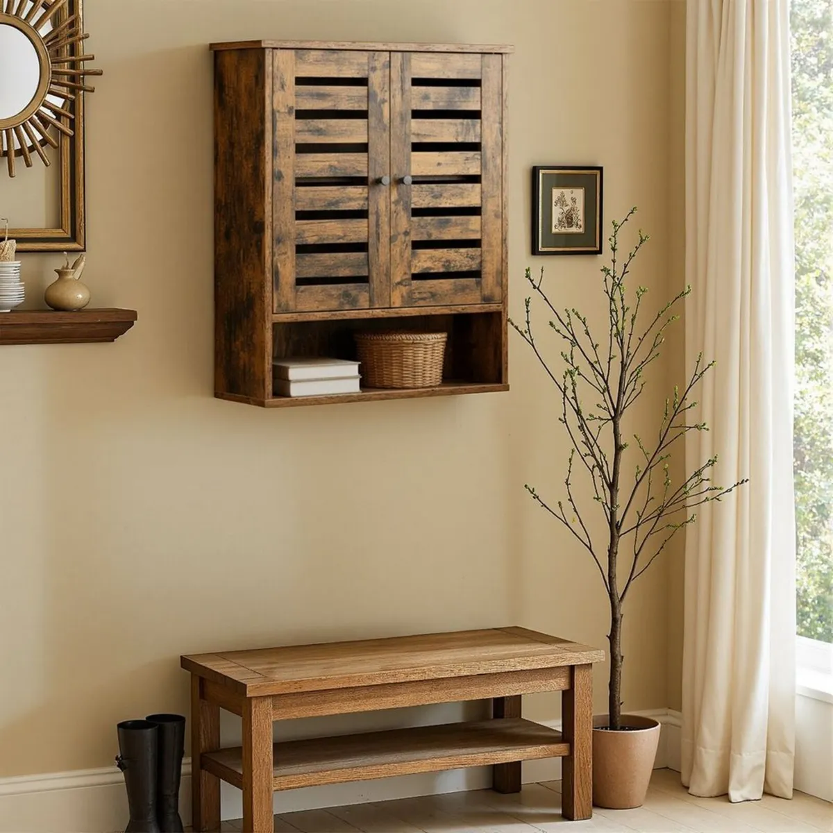 Rustic Wall-Mounted Bathroom Cabinet Vintage Woode - Image 4