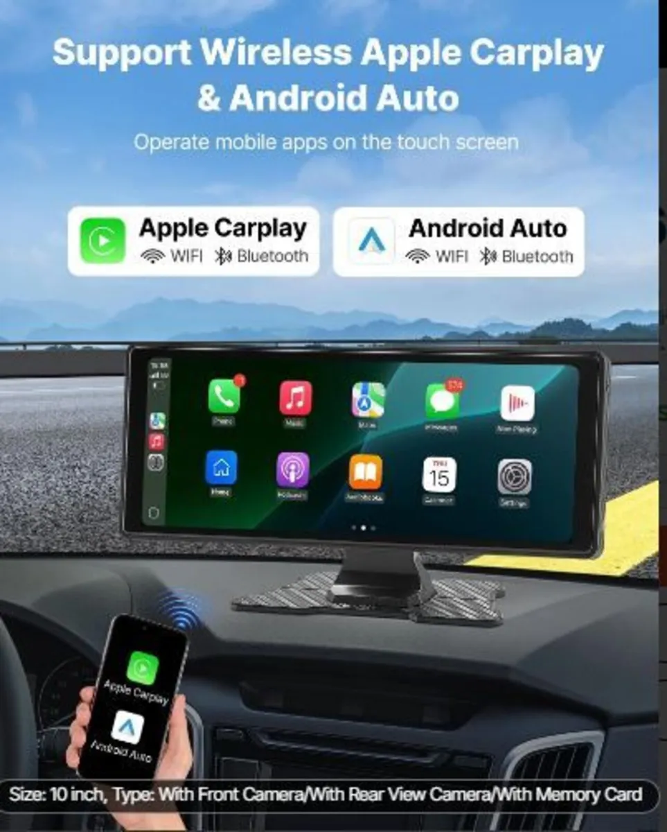 Wireless Car Stereo, 254 mm HD Portable - Image 2