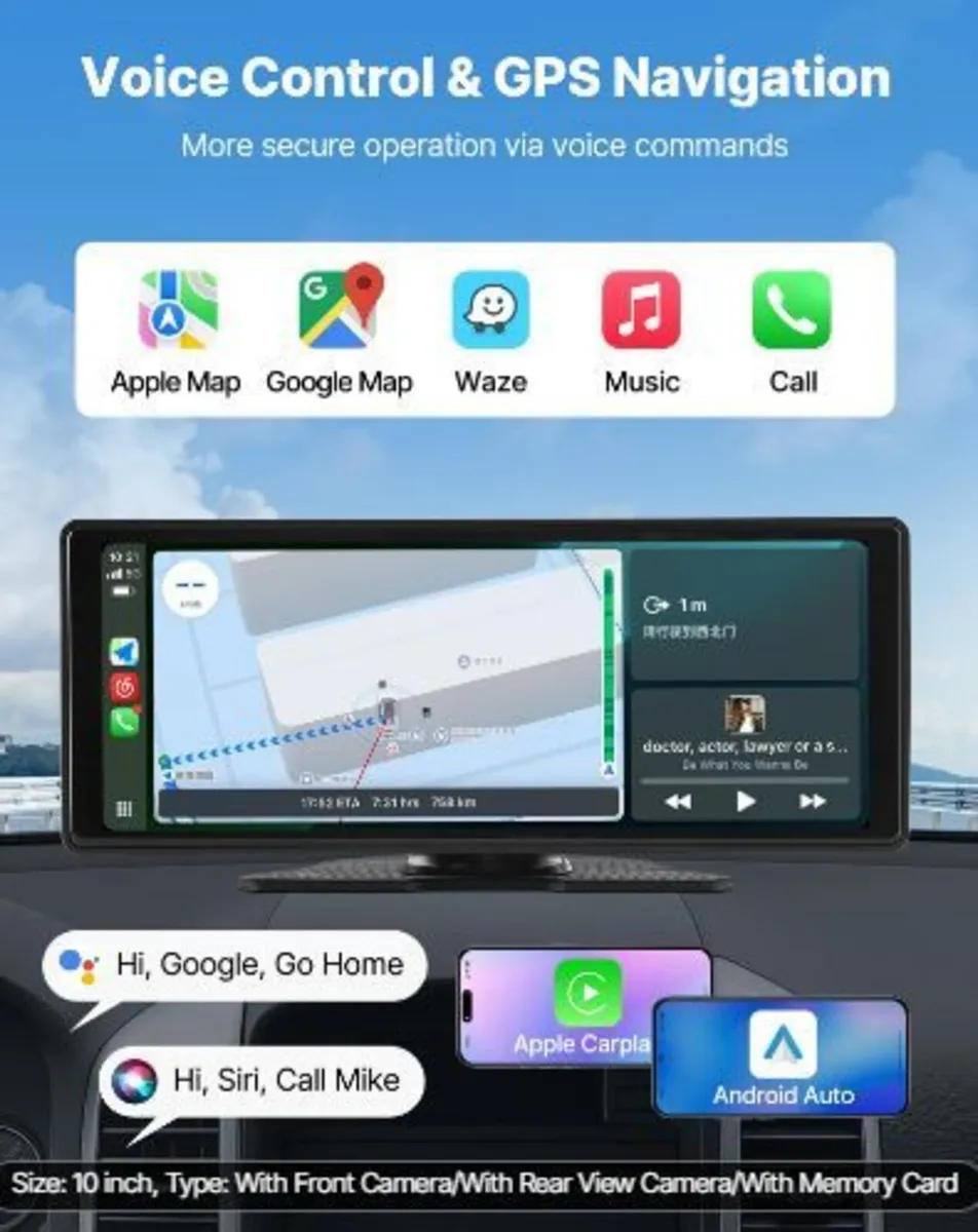 Wireless Car Stereo, 254 mm HD Portable - Image 4