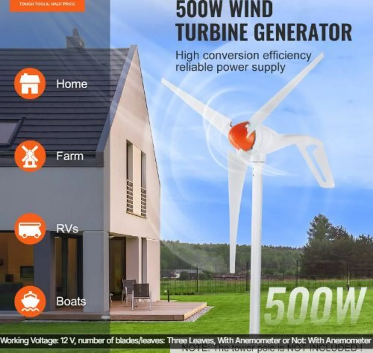 500W Wind Turbine Generator, 12V Wind - Image 3
