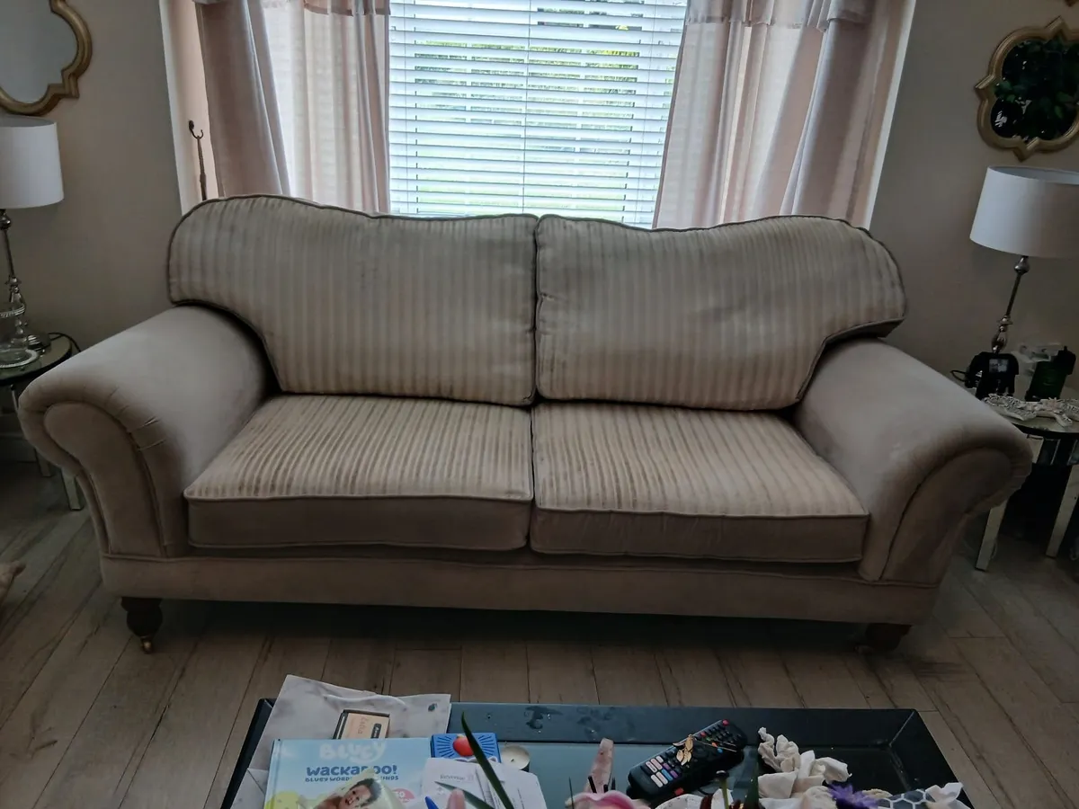 Beautiful cream /beige  velvet stripped sofa set - Image 2