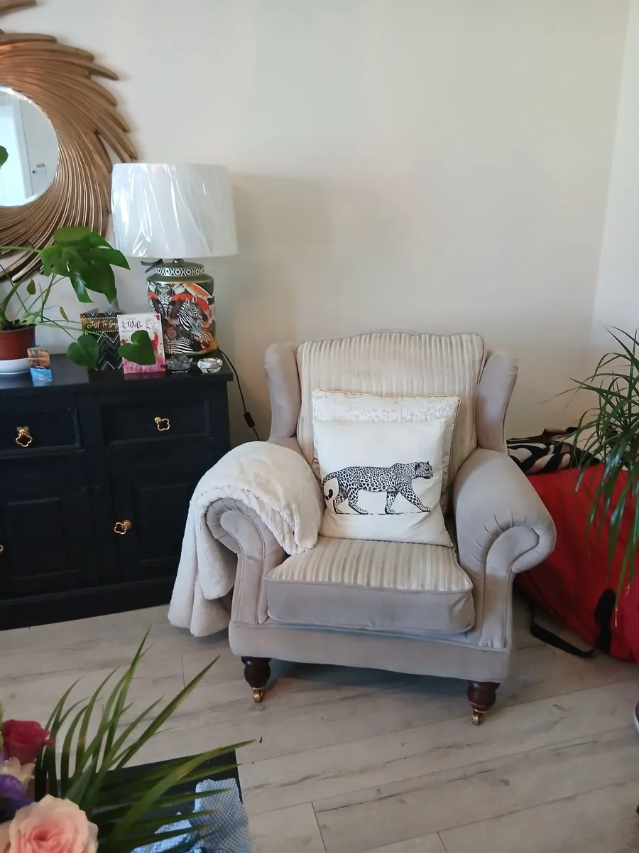 Beautiful cream /beige  velvet stripped sofa set - Image 4