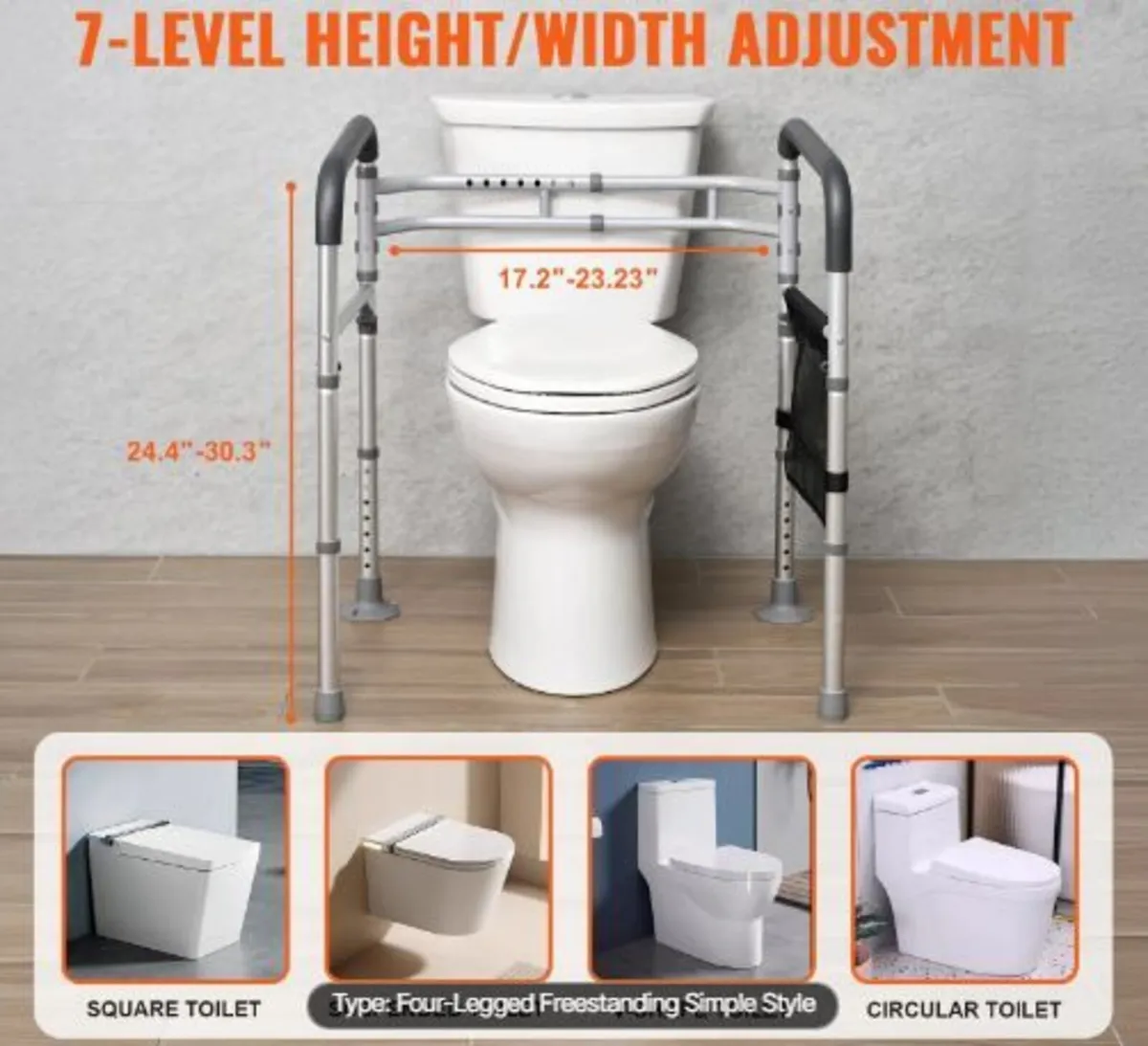 Toilet Safety Rail, 300 LBS Foldable - Image 3