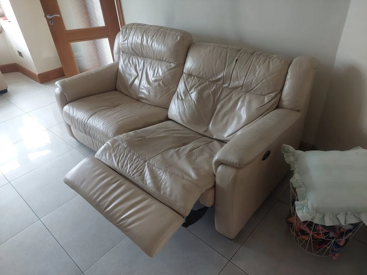 Cream electric recliner leather sofa - Image 2