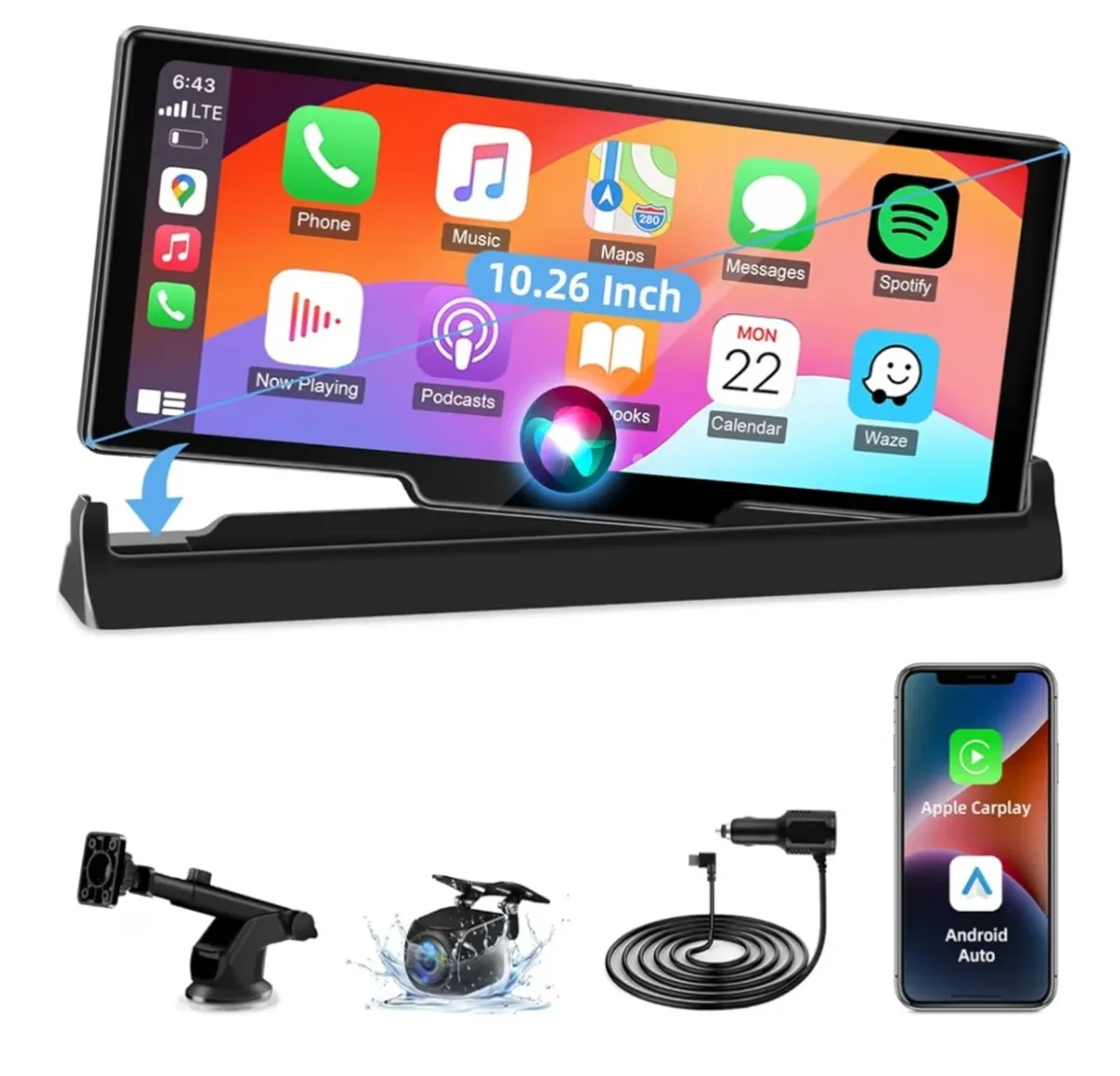 10.26in Carplay AndroidAuto Screen Reverse Camera - Image 1