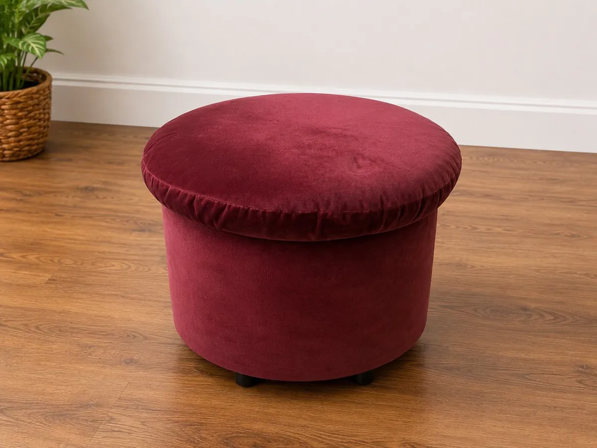Burgundy Velvet Storage Ottoman