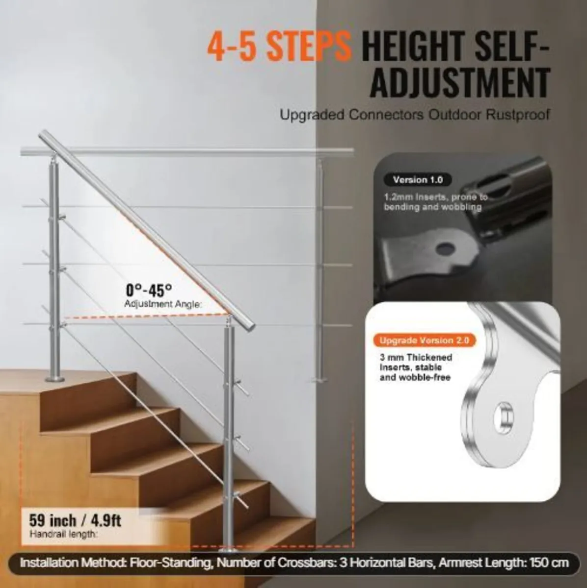 149.9 cm Handrails for Outdoor Steps 3 - Image 2
