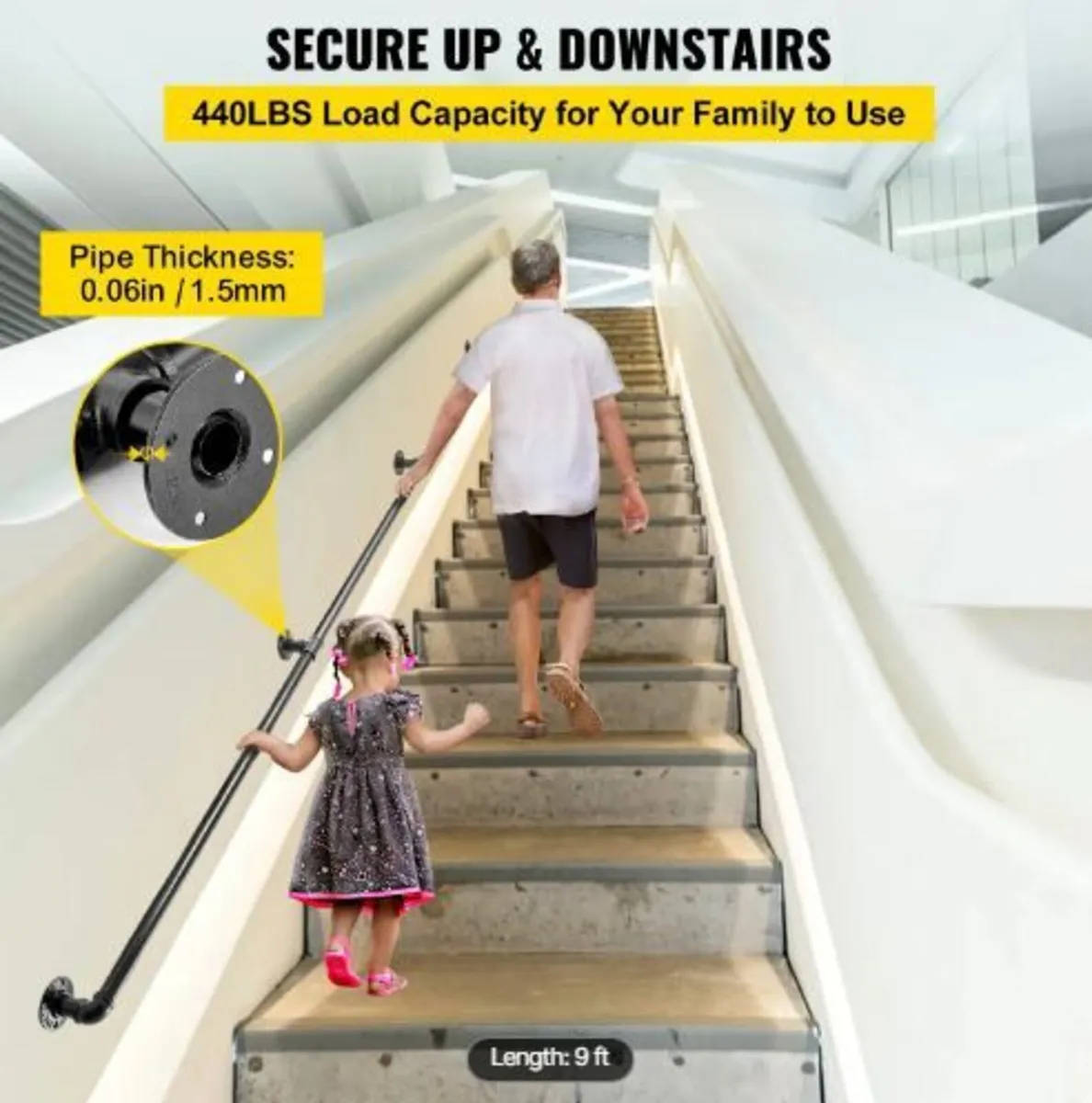 Pipe Stair Handrail, 274.3 cm Staircase - Image 2