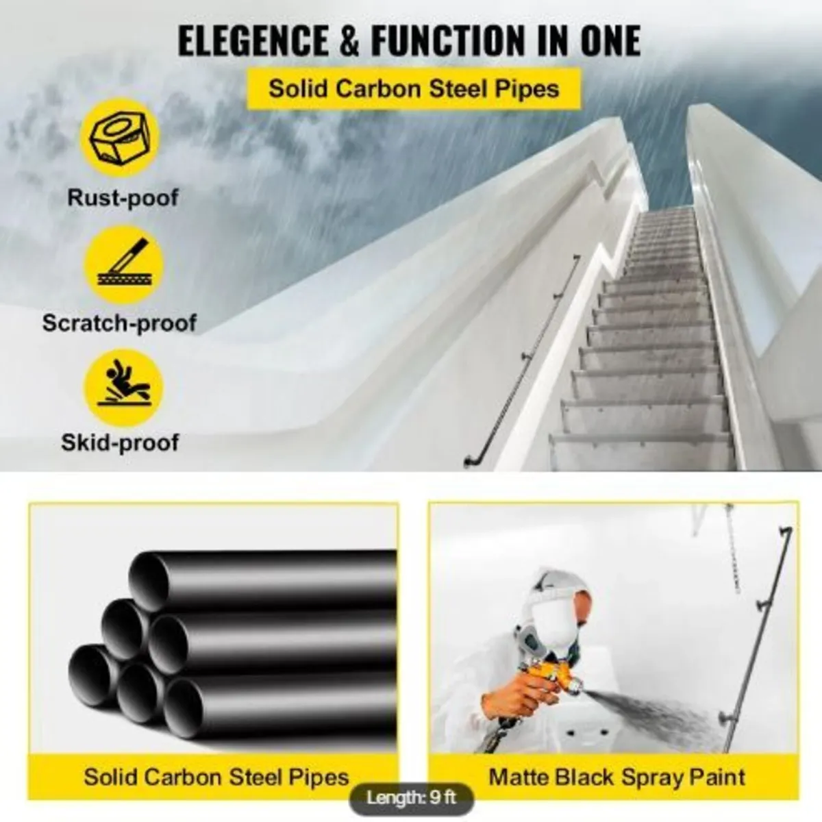 Pipe Stair Handrail, 274.3 cm Staircase - Image 3