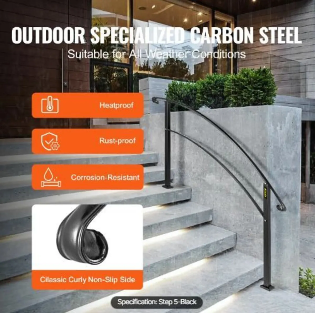 Handrails for Outdoor Steps, Fit 1 or 5 Steps - Image 2