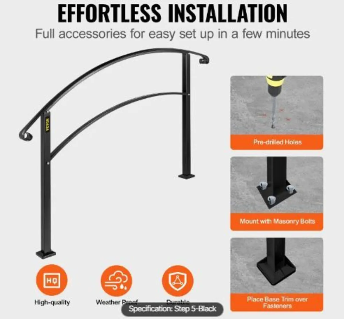 Handrails for Outdoor Steps, Fit 1 or 5 Steps - Image 3