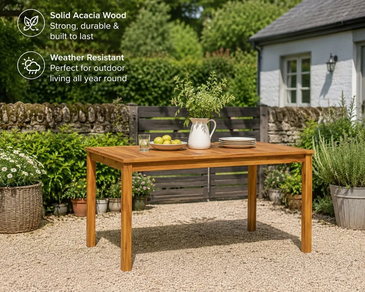 Solid Acacia Garden Dining Table 140cm - Image 2