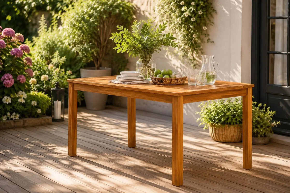 Solid Acacia Garden Dining Table 140cm - Image 3