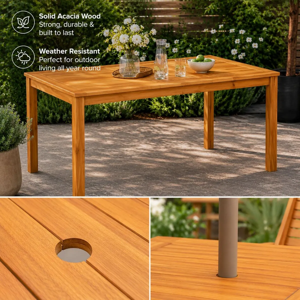 Solid Acacia Garden Dining Table 140cm - Image 1