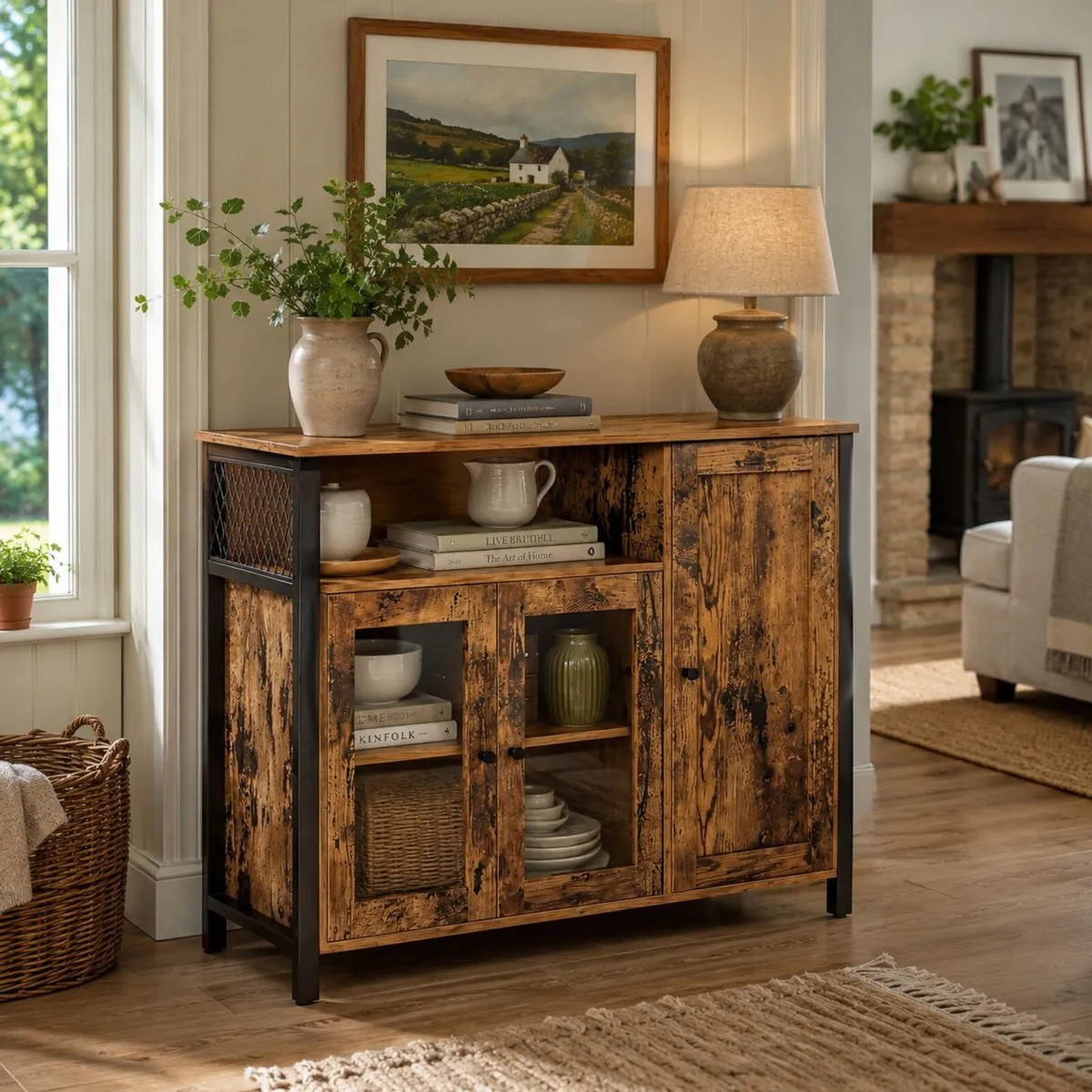 Industrial Sideboard Storage Cabinet Brown Black - Image 2