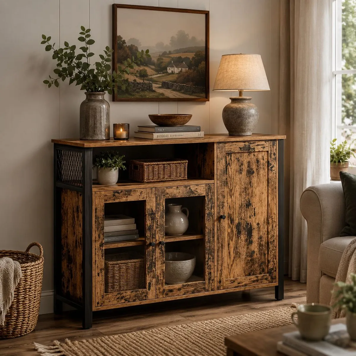 Industrial Sideboard Storage Cabinet Brown Black - Image 3