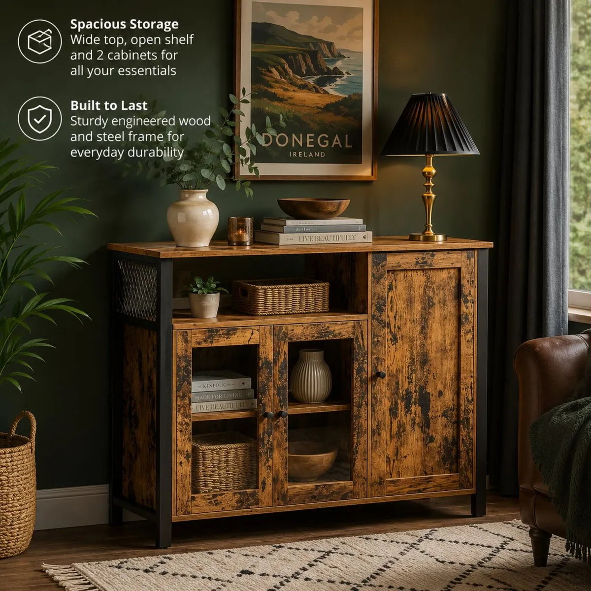 Industrial Sideboard Storage Cabinet Brown Black - Image 2