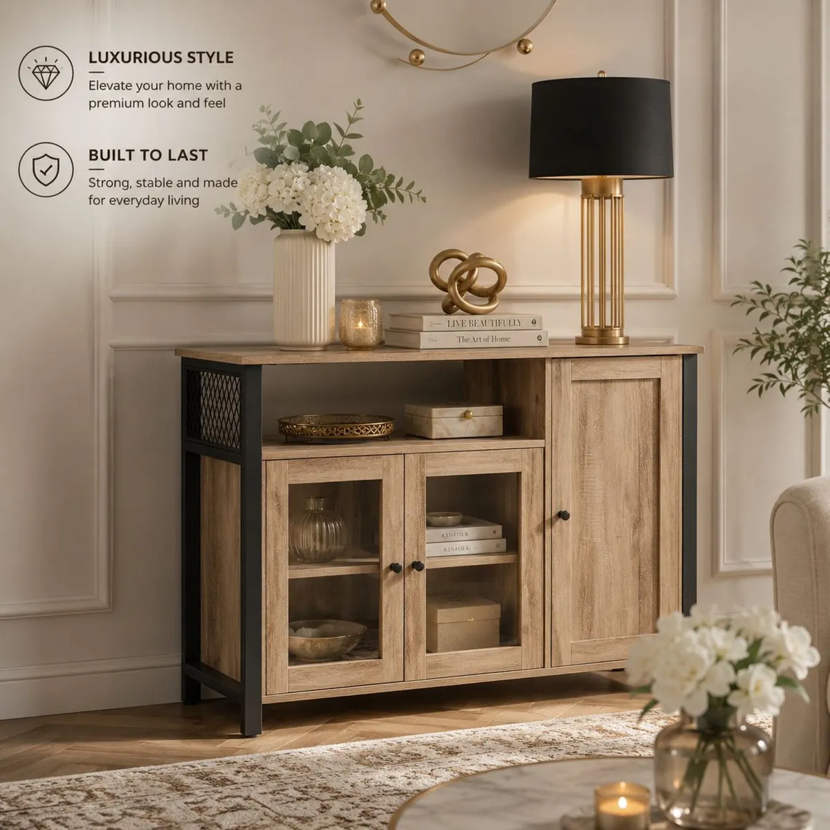 Industrial Sideboard Storage Cabinet Oak Brown - Image 2