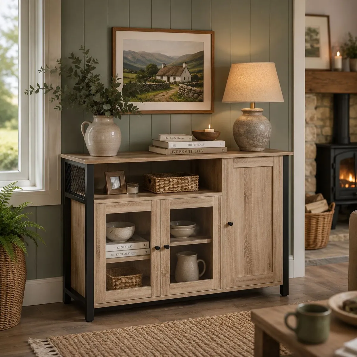 Industrial Sideboard Storage Cabinet Oak Brown - Image 1