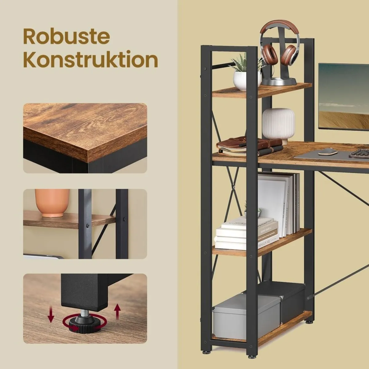 Industrial Computer Desk with Reversible Storage S - Image 4
