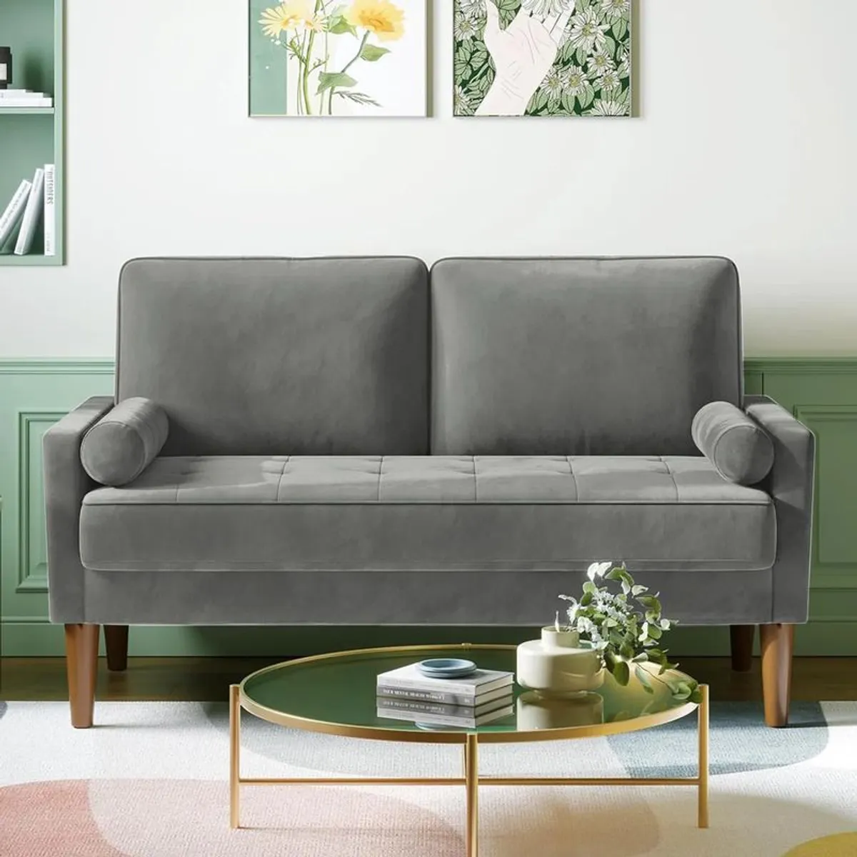 Collierville 2 seater grey velvet sofa NEW - Image 1