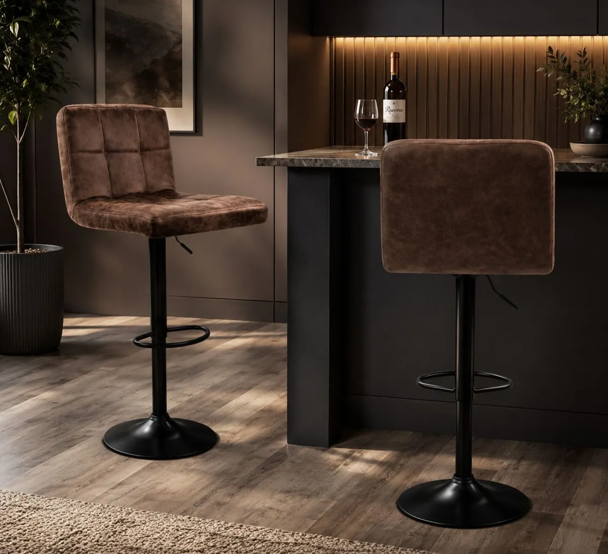 Set of 2 Height Adjustable Bar Stools Vintage Brow - Image 1