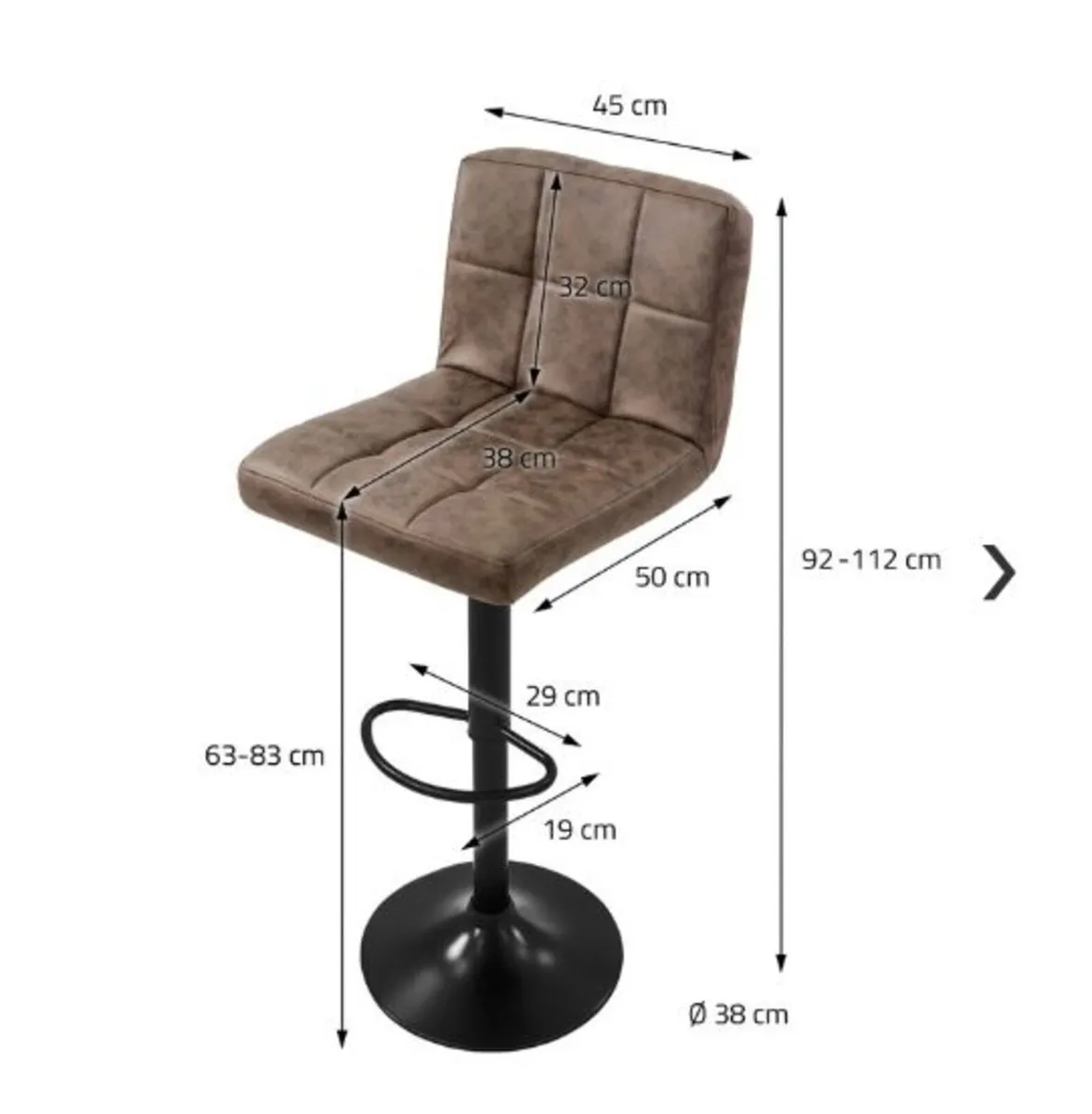 Set of 2 Height Adjustable Bar Stools Vintage Brow - Image 2