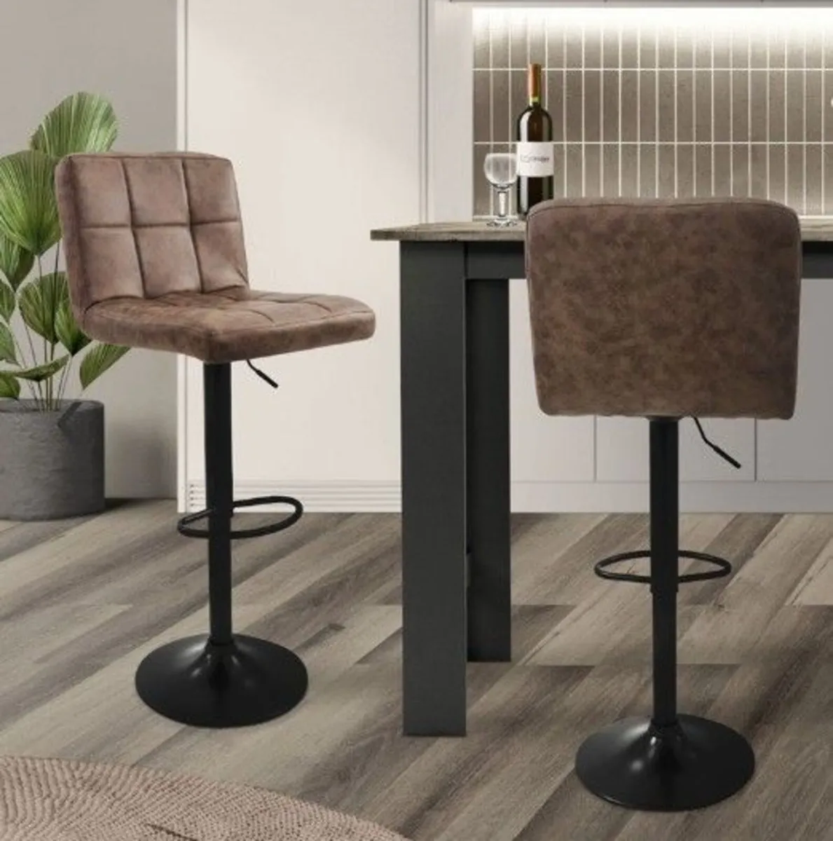 Set of 2 Height Adjustable Bar Stools Vintage Brow - Image 3