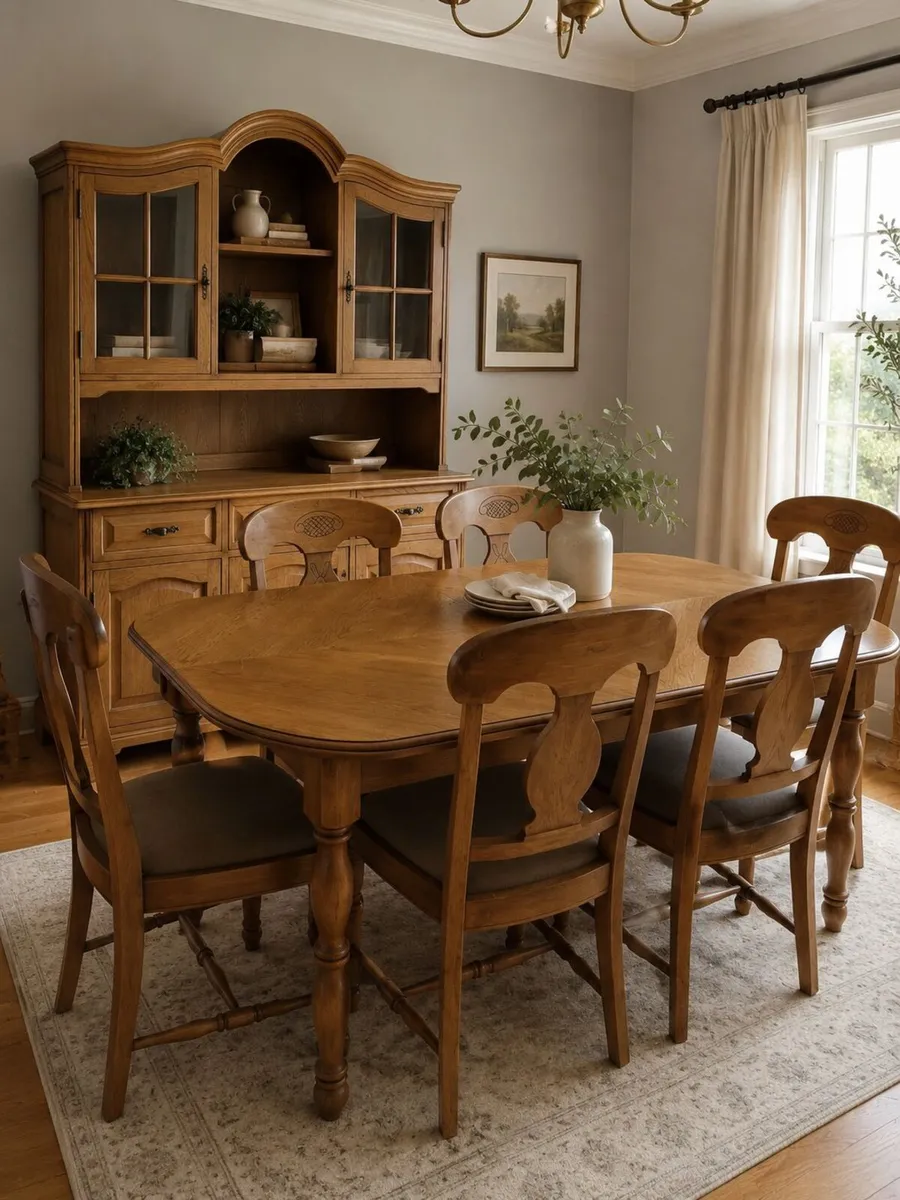 Oak Dining Table & 6 Chairs - Image 1