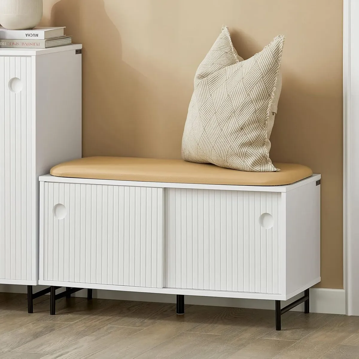 Shoe Cabinet with Sliding Doors and Seat Cushion - Image 1