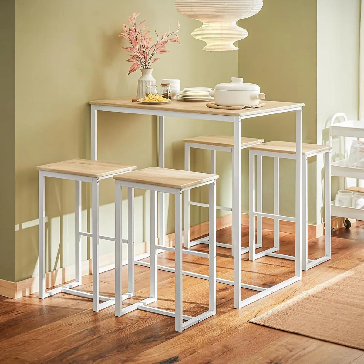 Dining Table Set with 4 Bar Stools Space Saving De - Image 1