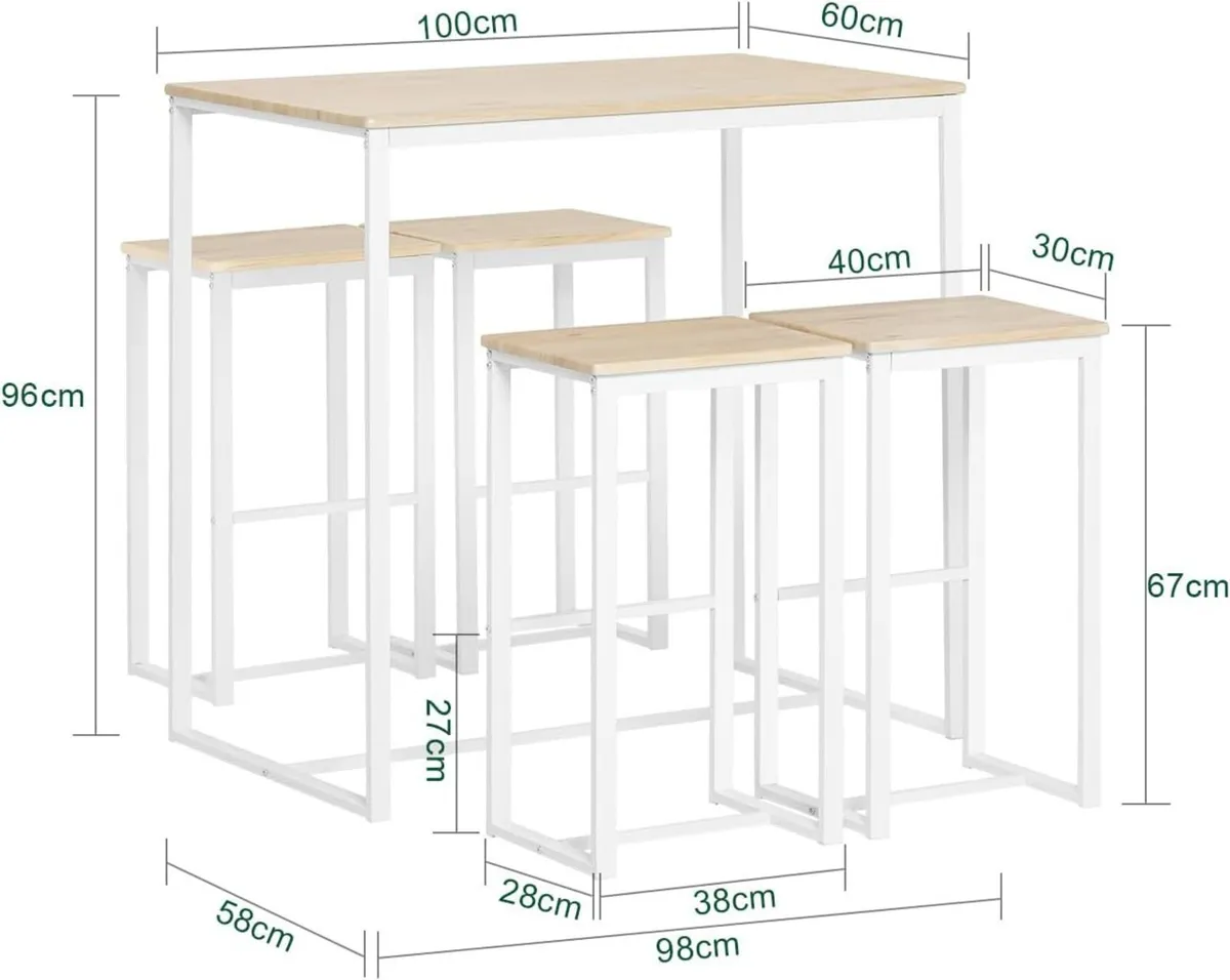 Dining Table Set with 4 Bar Stools Space Saving De - Image 2