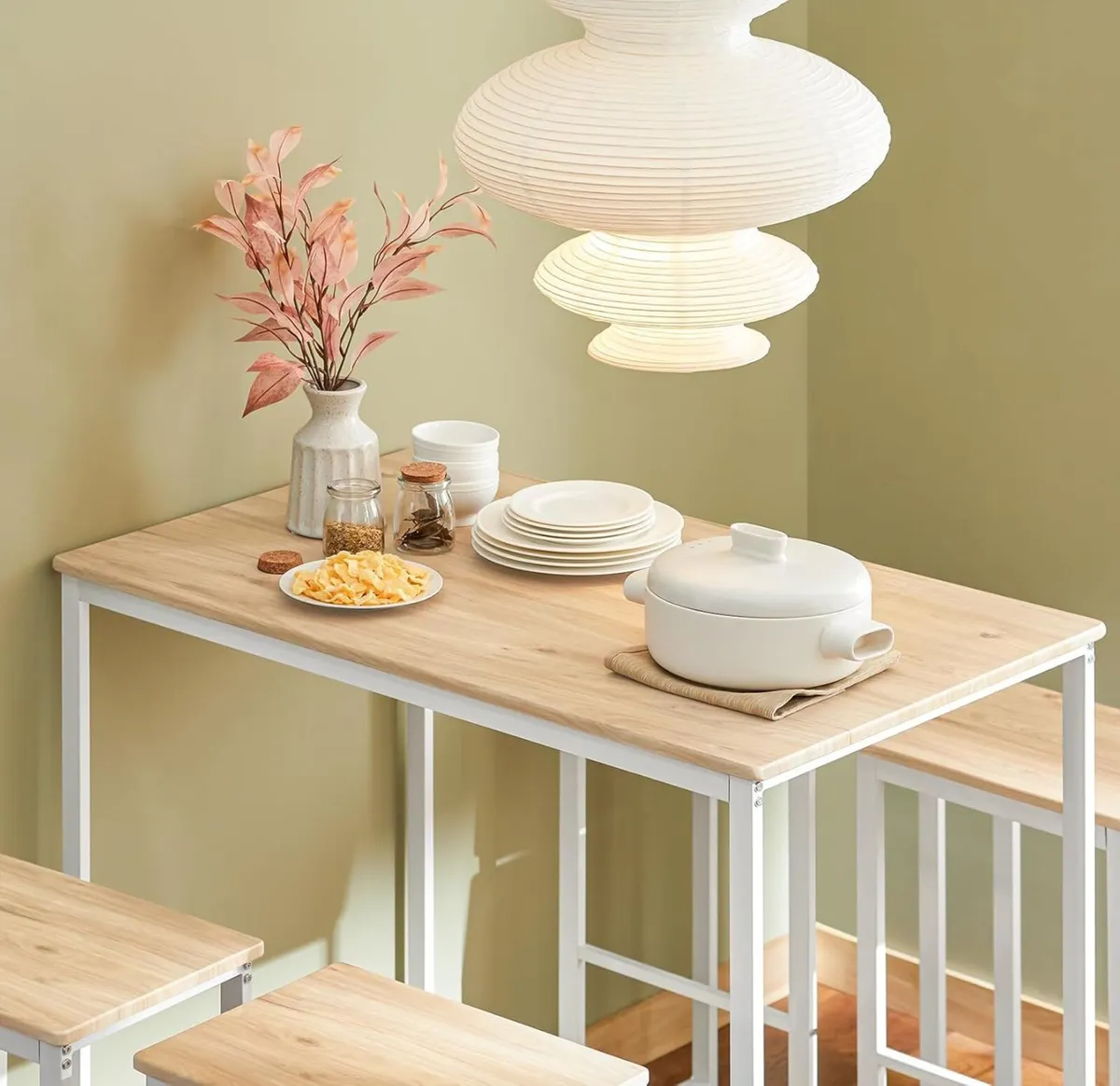 Dining Table Set with 4 Bar Stools Space Saving De - Image 3