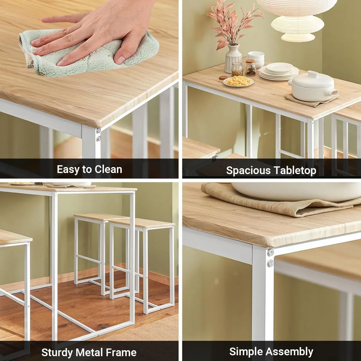 Dining Table Set with 4 Bar Stools Space Saving De - Image 4
