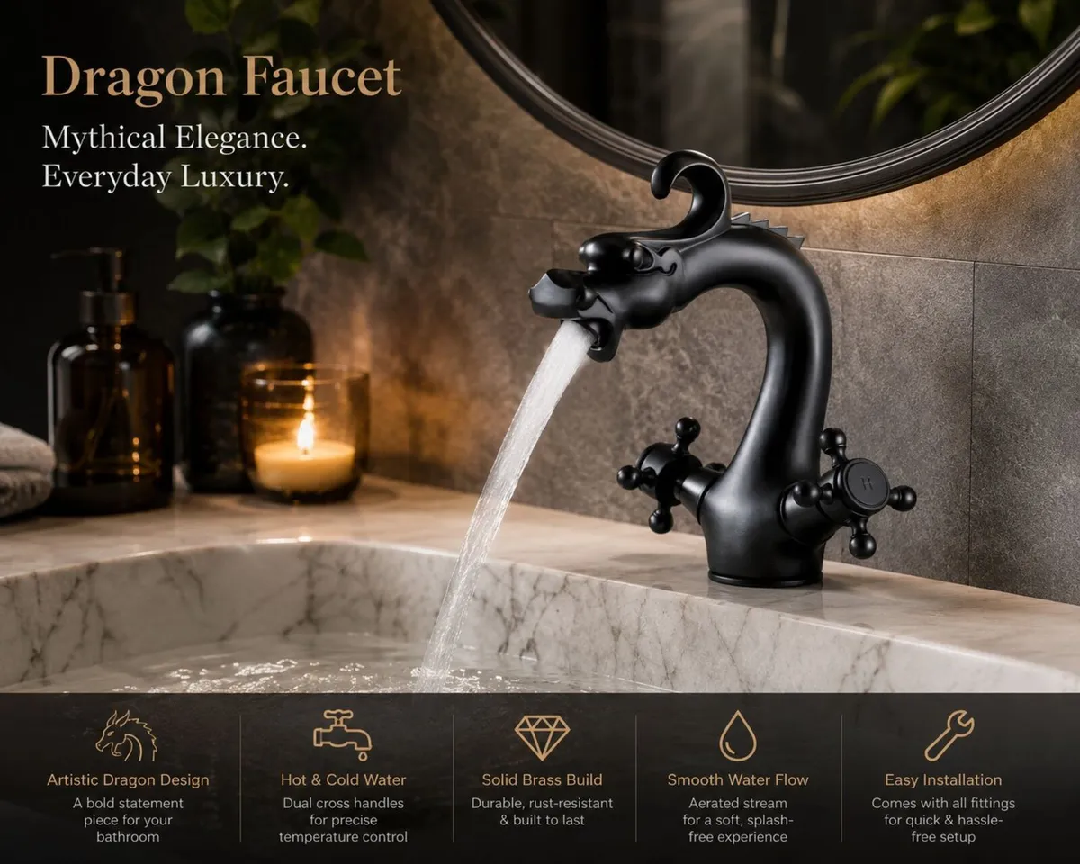 Black Bathroom Faucet Solid Brass Vintage Mixer Ta - Image 1