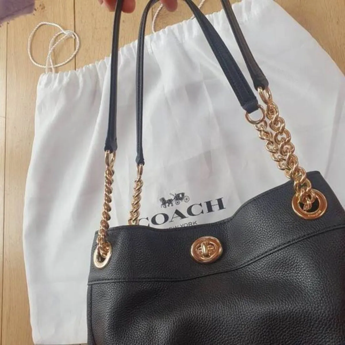 Coach "Edie" Turn-Lock Pebble Leather Bag / NEW - Image 2