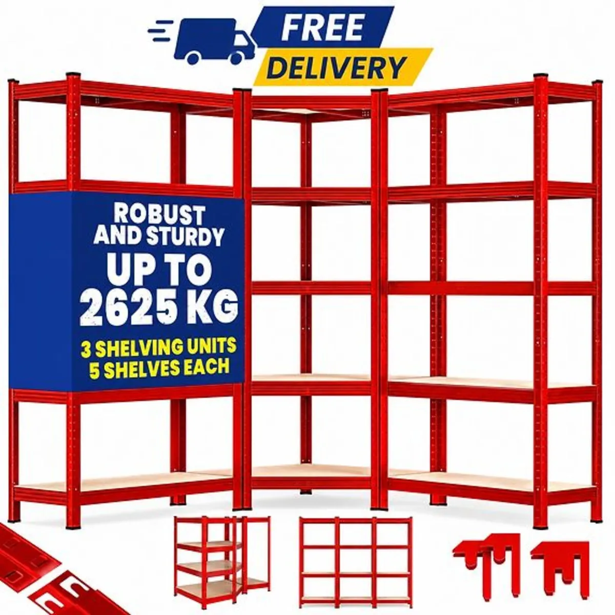 Set of 3 Heavy Duty Corner Shelving Units – 2625kg - Image 2