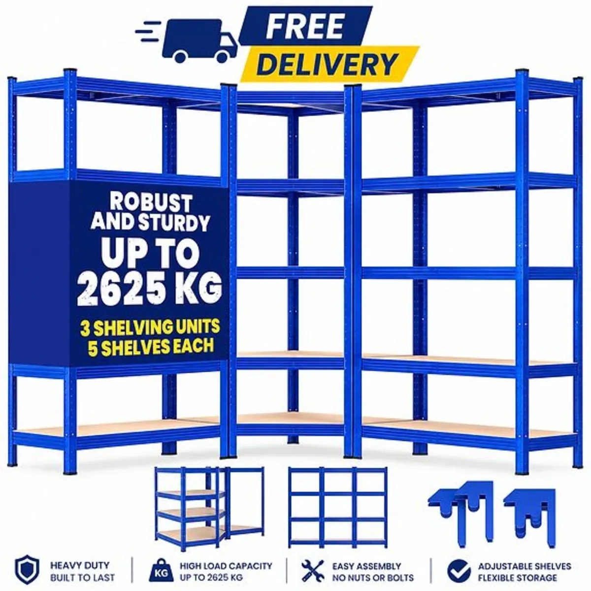 Set of 3 Heavy Duty Corner Shelving Units – 2625kg - Image 3