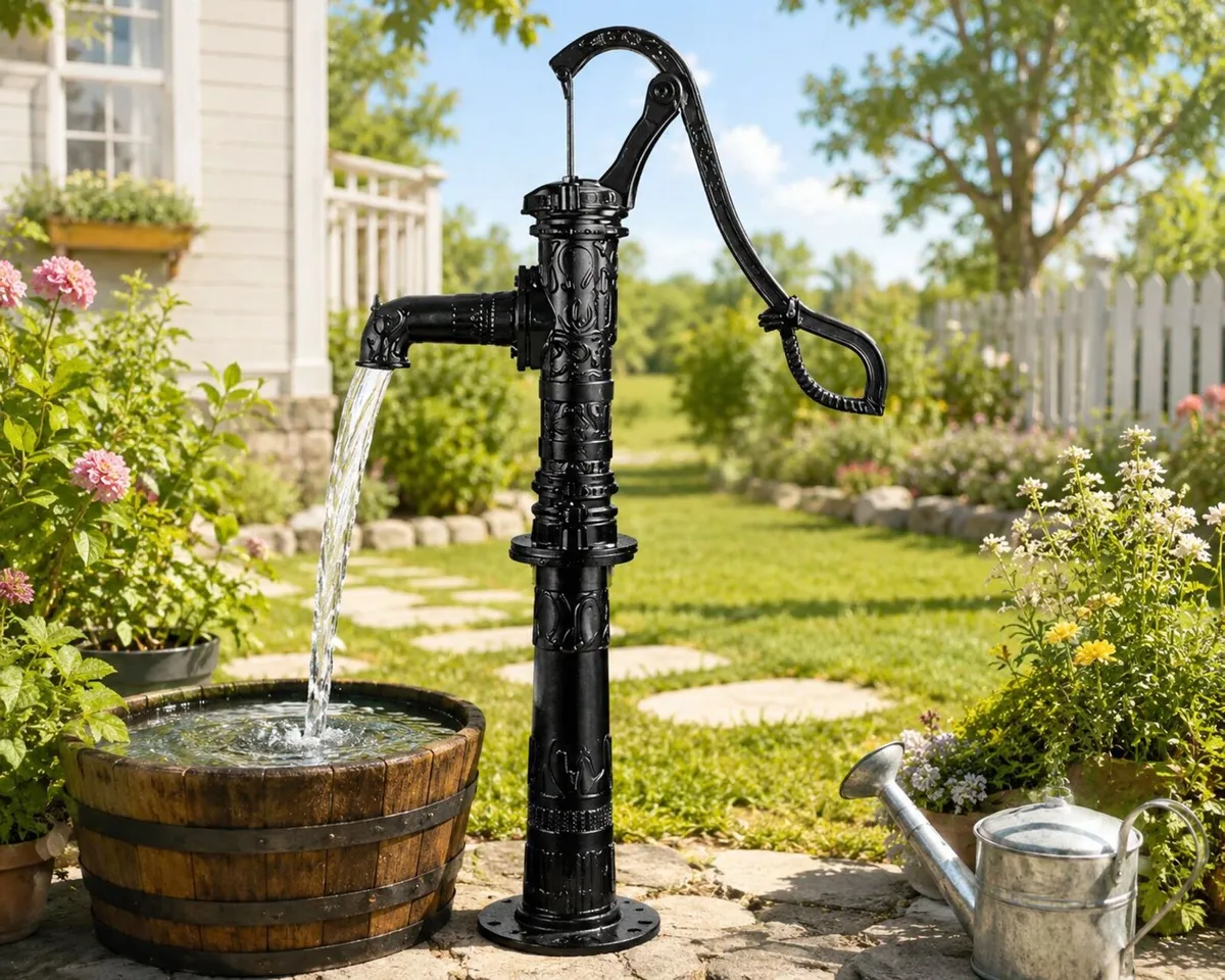 Classic Cast Iron Hand Water Pump with Stand – Vin - Image 1