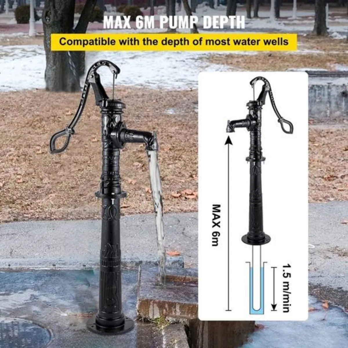 Hand Water Pump w/ Stand, 15.7 x 9.4 x 53.1 inch - Image 4