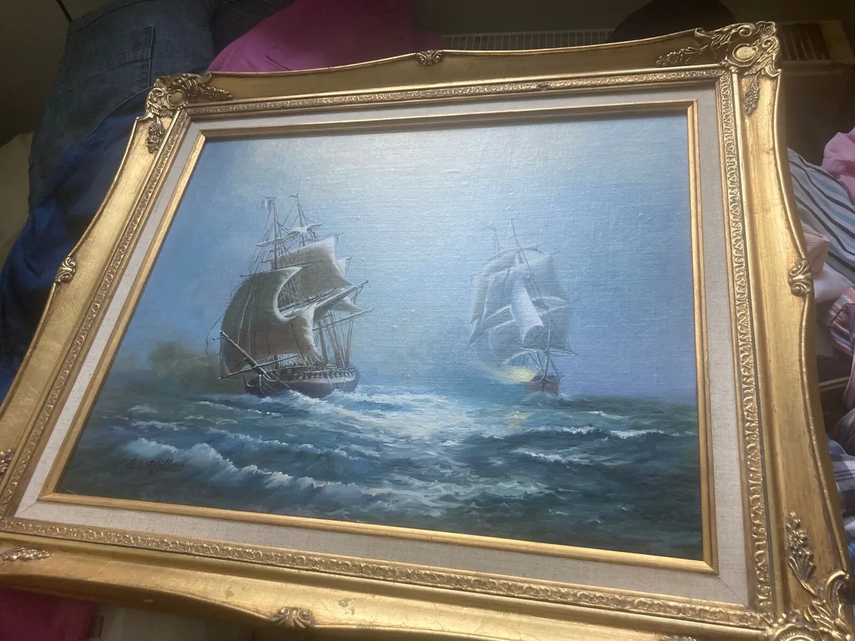 Oil painting ship framed free postage