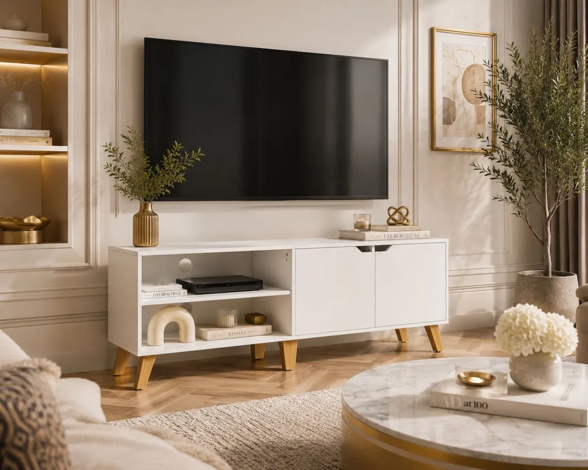 140cm TV Cabinet Modern TV Stand with Adjustable S - Image 1