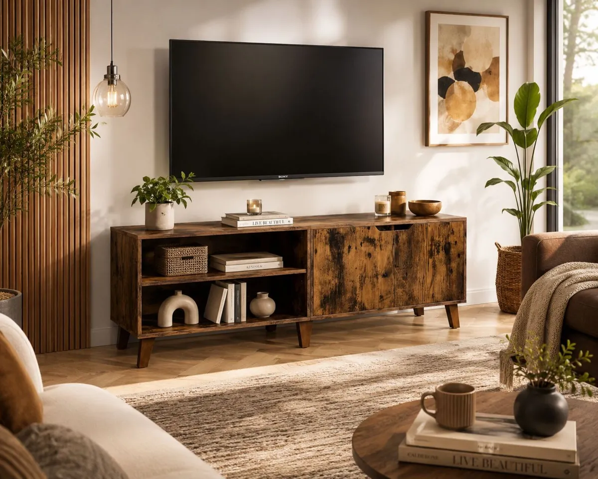 140cm TV Cabinet Modern TV Stand with Adjustable S - Image 1