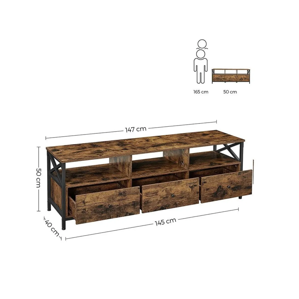 Industrial TV Cabinet with 3 Drawers Rustic Brown - Image 3