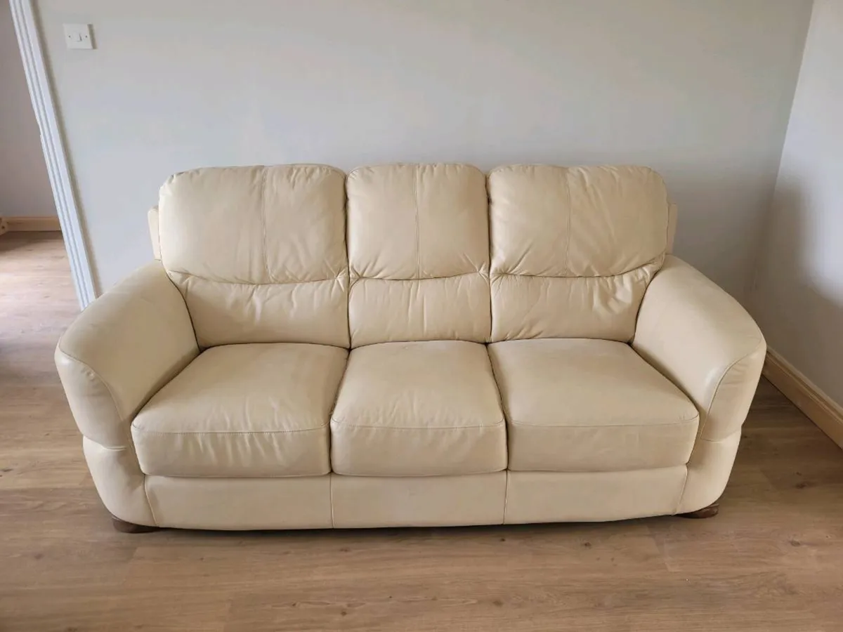 Cream Italian leather couch - Image 1