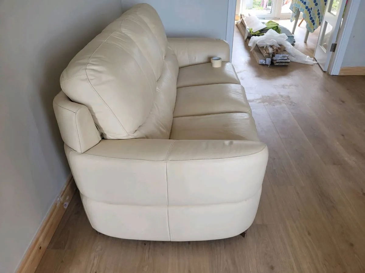 Cream Italian leather couch - Image 2