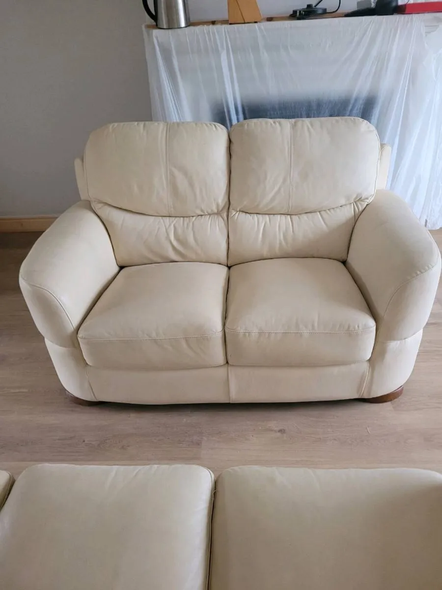 Cream Italian leather couch - Image 4