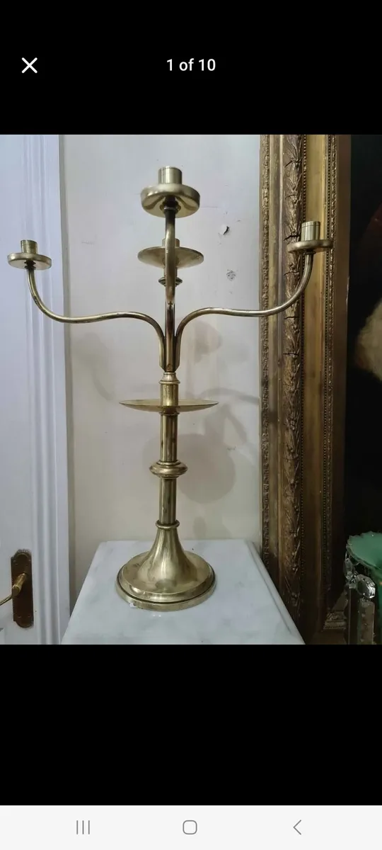 Antique Ecclesiastical brass candleabra - Image 1